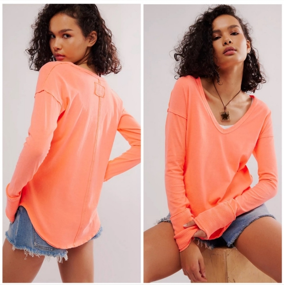We The Free by Free People Coastal Cruising long sleeve in florescent coral